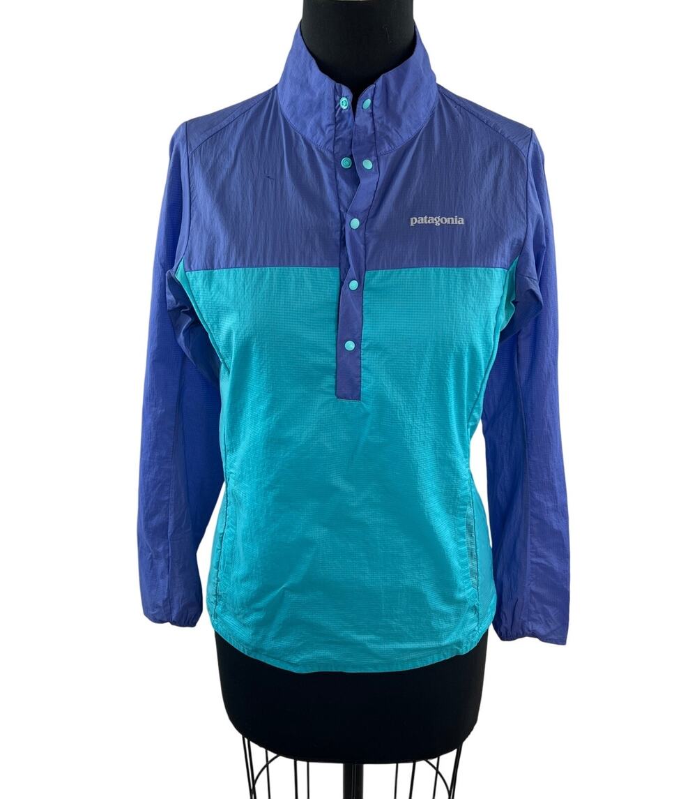 Patagonia Houdini Aqua Blue Windbreaker Jacket Snap-T Pullover Size X-Small XS